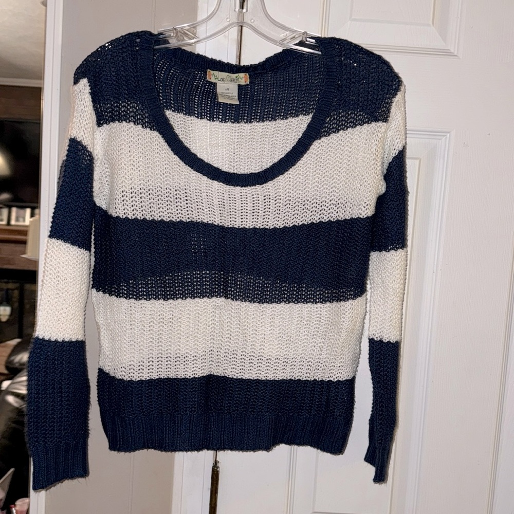 Women's Blue & White Striped Sweater